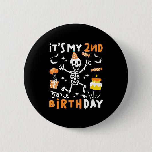 2e verjaardag kinderen grappig skelet 2e verjaarda ronde button 5,7 cm (Voorkant)