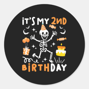 2e verjaardag kinderen grappig skelet 2e verjaarda ronde sticker