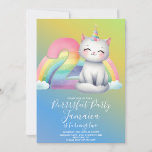 2e Verjaardag Kitten Regenboog Feestje Kaart