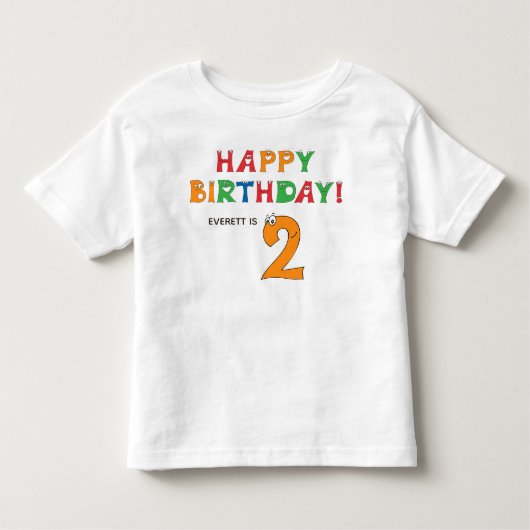 2e verjaardag kleurrijk alfabet met voornaam kinder shirts (Voorkant)