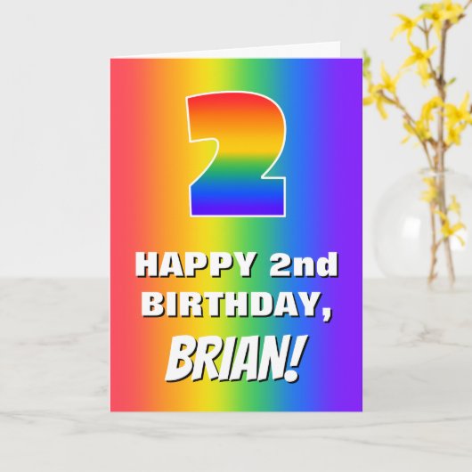 2e verjaardag: Kleurrijk, leuk regenboogpatroon #  Kaart (Gele Bloem)