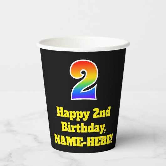 2e verjaardag: Kleurrijk, Leuk, Spannend, Regenboo Papieren Bekers (Achterkant)