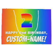 2e verjaardag: kleurrijk, vun regenboogpatroon # 2 groot cadeauzakje (Achterkant)