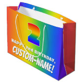 2e verjaardag: kleurrijk, vun regenboogpatroon # 2 groot cadeauzakje (Achterkant Gekanteld)