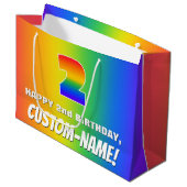 2e verjaardag: kleurrijk, vun regenboogpatroon # 2 groot cadeauzakje (Voorkant Gekanteld)
