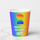2e verjaardag: kleurrijk, vun regenboogpatroon # 2 papieren bekers (Achterkant)