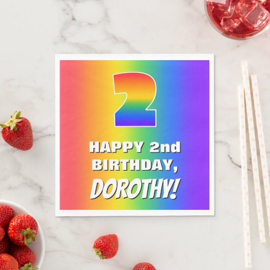 2e verjaardag: kleurrijk, vun regenboogpatroon # 2 servet (Insitu)