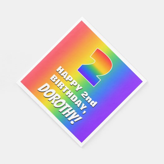 2e verjaardag: kleurrijk, vun regenboogpatroon # 2 servet (Hoek)