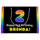 2e verjaardag: kleurrijke regenboog # 2, aangepast groot cadeauzakje (Voorkant)