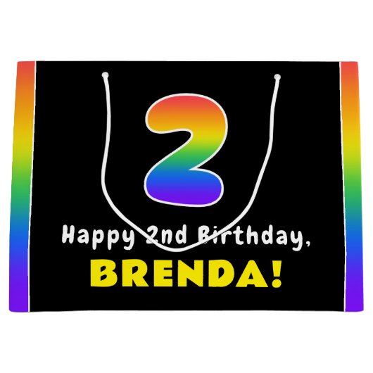 2e verjaardag: kleurrijke regenboog # 2, aangepast groot cadeauzakje (Voorkant)