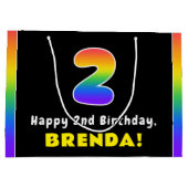 2e verjaardag: kleurrijke regenboog # 2, aangepast groot cadeauzakje (Achterkant)