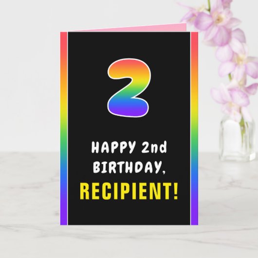 2e verjaardag: kleurrijke regenboog # 2, aangepast kaart (Orchidee)