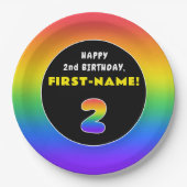 2e verjaardag: kleurrijke regenboog # 2, aangepast papieren bordje (Voorkant)