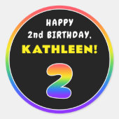 2e verjaardag: kleurrijke regenboog # 2, aangepast ronde sticker (Voorkant)
