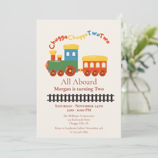 2e verjaardag kleurrijke trein Chugga Choo Two Kaart (Staand voorkant)