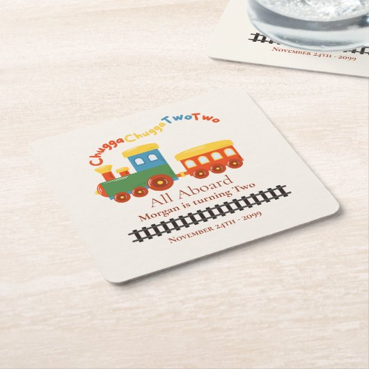 2e verjaardag kleurrijke trein Chugga Choo Two Kartonnen Onderzetters (Schuin)