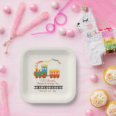 2e verjaardag kleurrijke trein Chugga Choo Two Papieren Bordje (Feest)