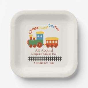 2e verjaardag kleurrijke trein Chugga Choo Two Papieren Bordje