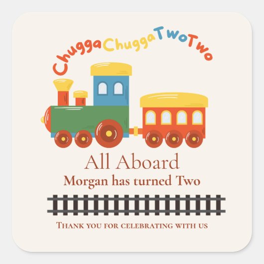 2e verjaardag kleurrijke trein Chugga Choo Two Vierkante Sticker (Voorkant)
