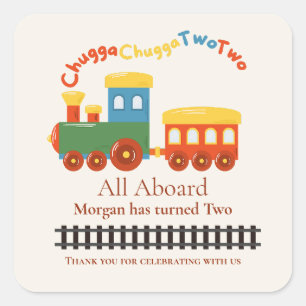 2e verjaardag kleurrijke trein Chugga Choo Two Vierkante Sticker