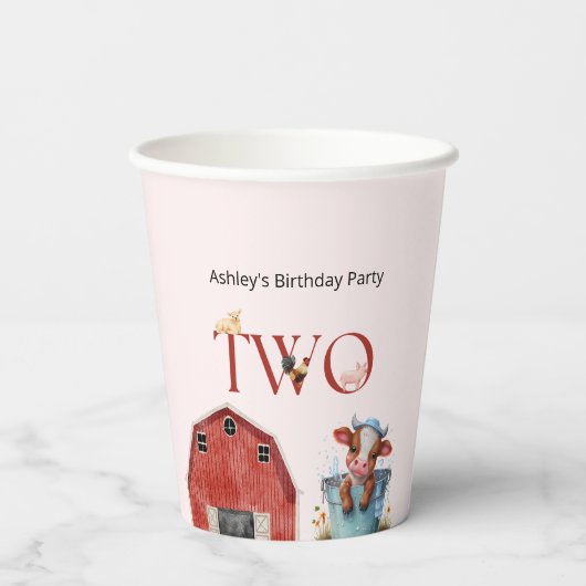 2e verjaardag Koe Boerderij Barn Partij Papieren Bekers (Achterkant)