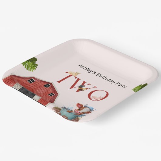 2e verjaardag Koe Boerderij Barn Partij Papieren Bordje (Gebogen)