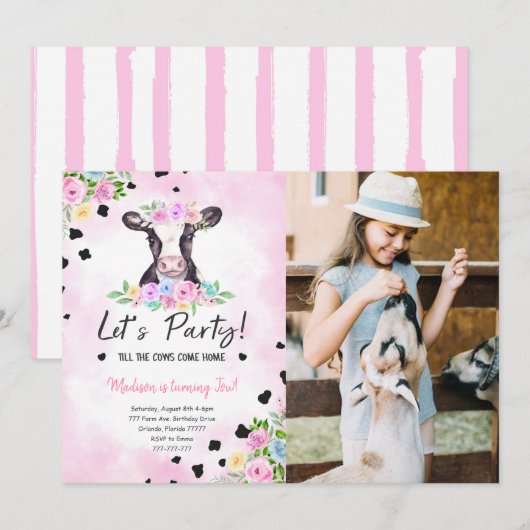 2e Verjaardag Koe Fotouitnodiging Kaart (Voorkant / Achterkant)