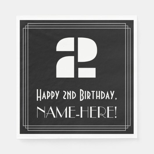 2e verjaardag: Kunst Deco Geïnspireerde kijk "2" + Servet (Voorkant)