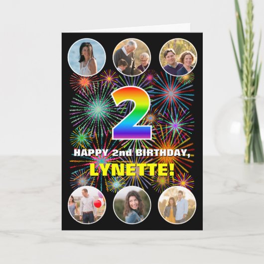 2e verjaardag: Leuk regenboog #, aangepaste naam e Kaart (Voorkant)