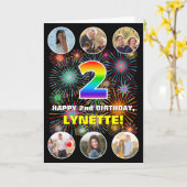 2e verjaardag: Leuk regenboog #, aangepaste naam e Kaart (Gele Bloem)