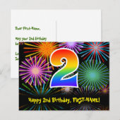 2e verjaardag – leuk vuurwerkpatroon + regenboog 2 briefkaart (Voorkant / Achterkant)