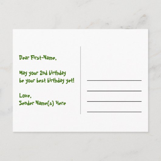 2e verjaardag – leuk vuurwerkpatroon + regenboog 2 briefkaart (Achterkant)