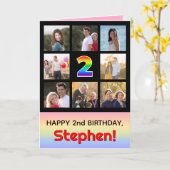 2e verjaardag: Leuke Regenboog #, Aangepaste foto' Kaart (Gele Bloem)