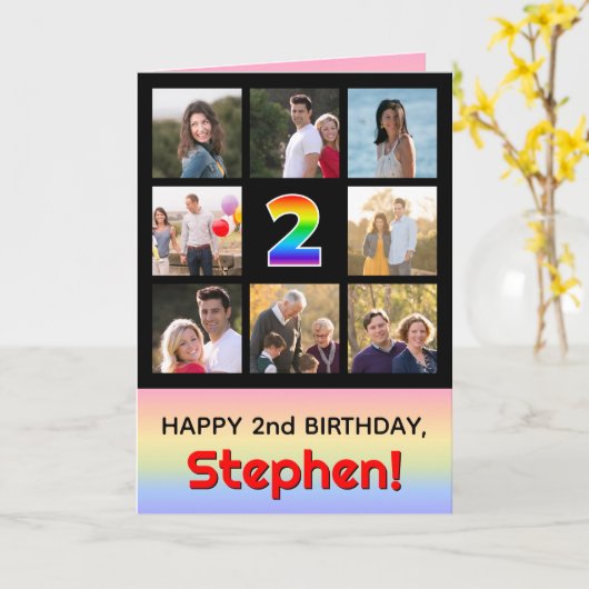 2e verjaardag: Leuke Regenboog #, Aangepaste foto' Kaart (Gele Bloem)