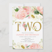 2e verjaardag meisje, blush roze goud bloemenelega kaart (Voorkant)