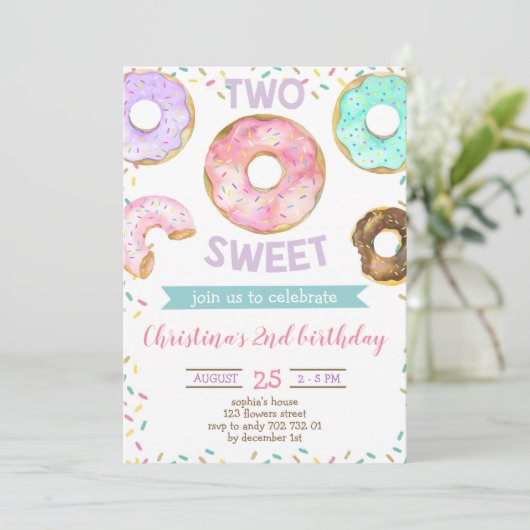 2e verjaardag meisje donut thema twee lieve Schatt Kaart (Staand voorkant)