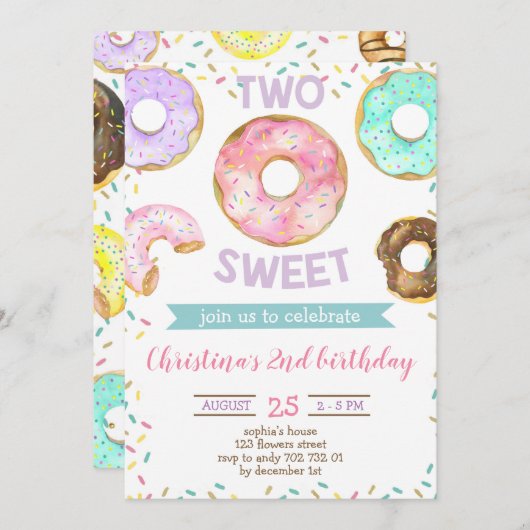 2e verjaardag meisje donut thema twee lieve Schatt Kaart (Voorkant / Achterkant)