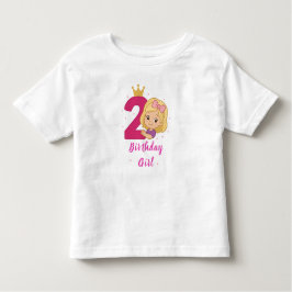 2e Verjaardag Meisje met Kroon en Roze Nummer Kinder Shirts
