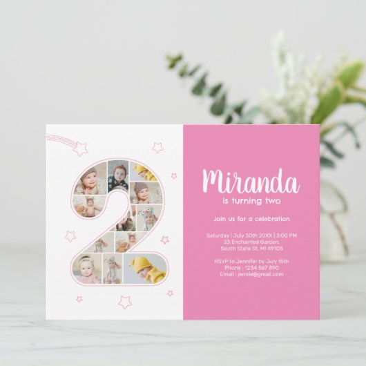 2e verjaardag meisje nummer 2 aangepaste foto coll kaart (Staand voorkant)