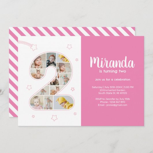 2e verjaardag meisje nummer 2 aangepaste foto coll kaart (Voorkant / Achterkant)