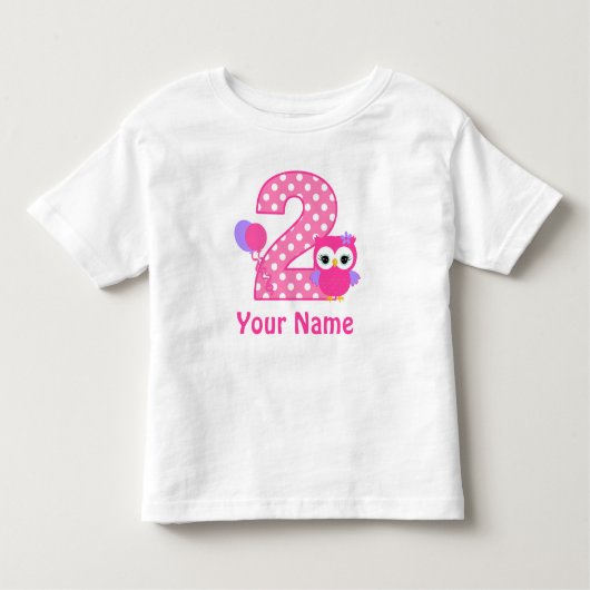 2e Verjaardag Meisje Uil Gepersonaliseerd T Shirt (Voorkant)