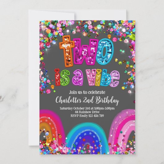 2e Verjaardag Meisjes Glitter Party Uitnodigen Kaart (Voorkant)