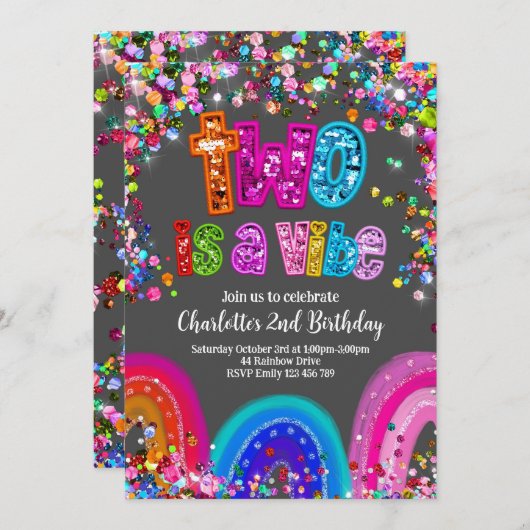 2e Verjaardag Meisjes Glitter Party Uitnodigen Kaart (Voorkant / Achterkant)