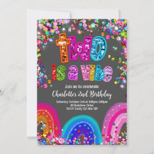 2e Verjaardag Meisjes Glitter Party Uitnodigen Kaart