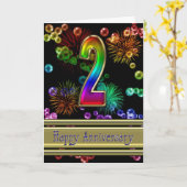 2e verjaardag met vuurwerk en bubbels kaart (Gele Bloem)