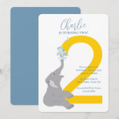 2e verjaardag Modern Grey Elephant Party Uitnodigi Kaart (Voorkant / Achterkant)