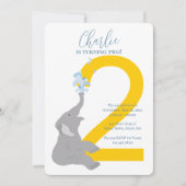 2e verjaardag Modern Grey Elephant Party Uitnodigi Kaart (Voorkant)