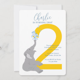 2e verjaardag Modern Grey Elephant Party Uitnodigi Kaart