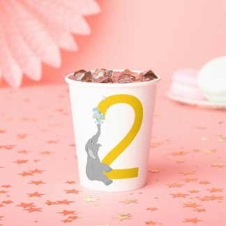 2e verjaardag moderne grijze olifant party cups papieren bekers