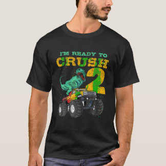 2e verjaardag Monster Truck Dino 2 jaar oud Bday T T-shirt
